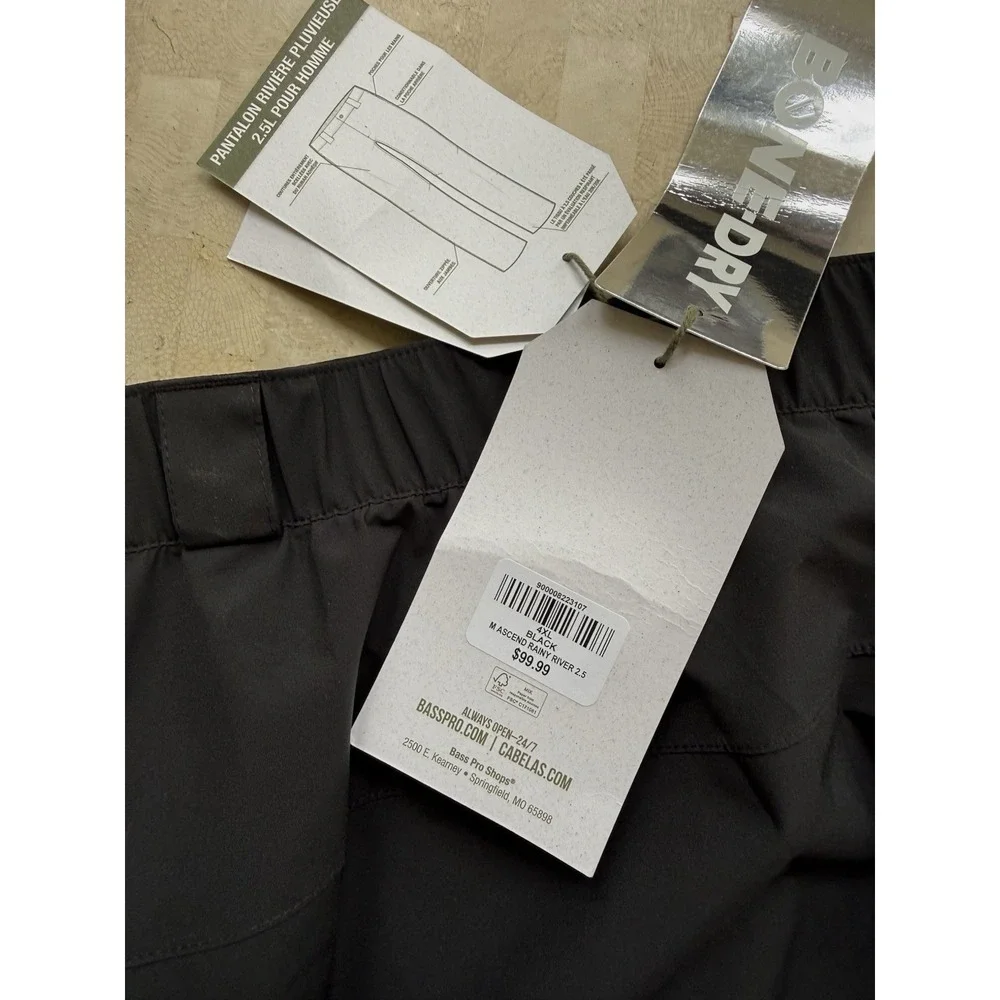 Ascend Rainy River 2.5L Pants Black 4X‎ Men's Bass Pro Bone Dry Performance NWT